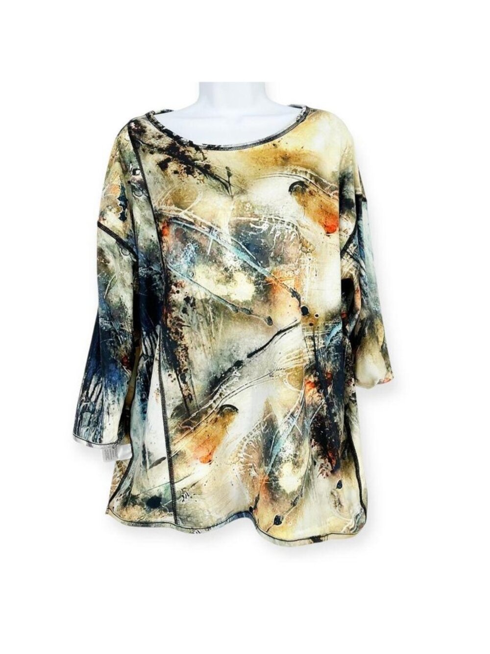 Lemon Grass Reversible Abstract Art Print Tunic Top 3/4 Sleeve Size S NWT